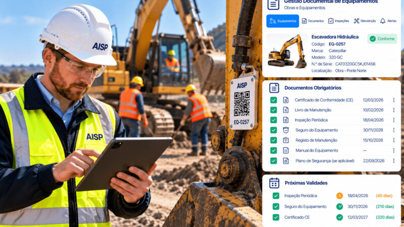 Técnico em obra a confirmar requisitos documentais de equipamentos no tablet