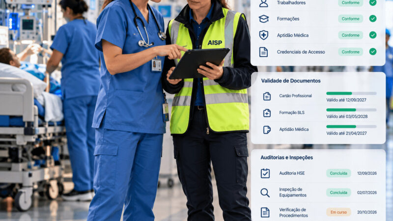Profissional a consultar documentação digital num hospital