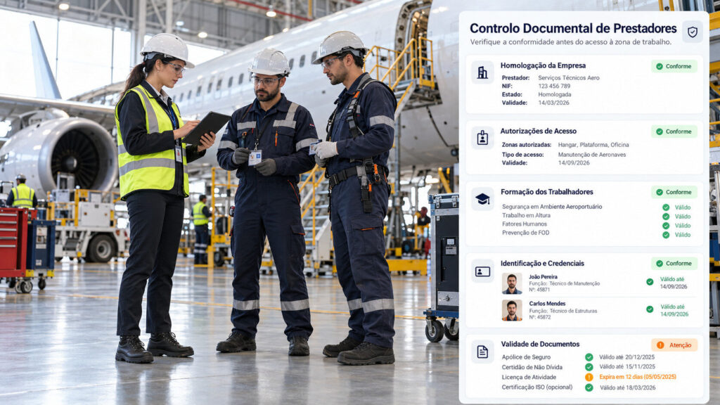 Equipa HSE a validar documentação de prestadores numa plataforma digital