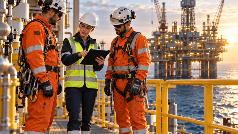 Inspeção de segurança numa plataforma offshore com registo digital