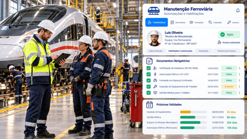 Equipa de manutenção ferroviária a colaborar no terreno
