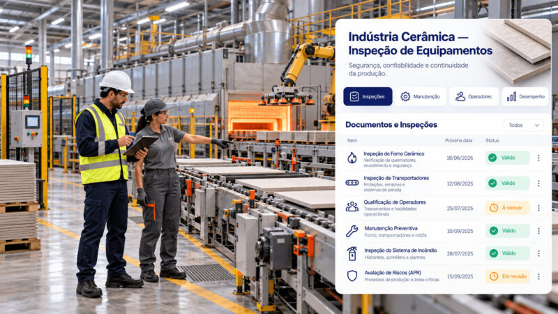 Técnicos numa instalação química a usar a plataforma de gestão documental